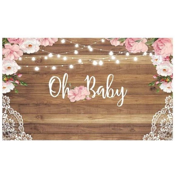5x3 feet Rustic Wood Floral Baby Shower Banner Party Backdrop Oh Baby Photograph - Picture 1 of 2